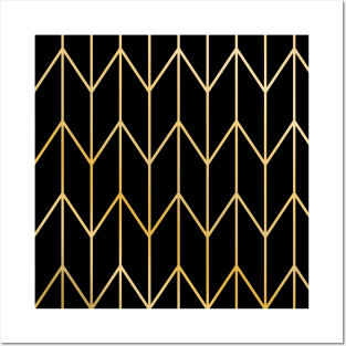 Black And Gold Geometric Chevron Pattern Posters and Art